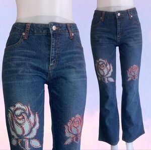 Vintage 90s y2k jeans  bedazzled flower rose. GUC. OBO size 14